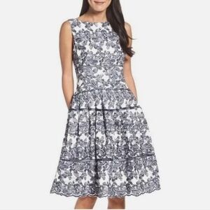 Eliza J blue and white lace midi dress sz 14